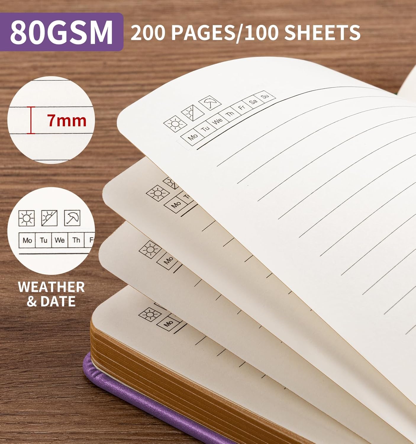 Lined Journal Notebook, A5 200 Pages Leather Journals For Writing Women & Men Travel,business,work & School,college Ruled Notebooks Hardcover Journaling Notebooks Daily Diary, 5.7'' X 8.3''-Purple