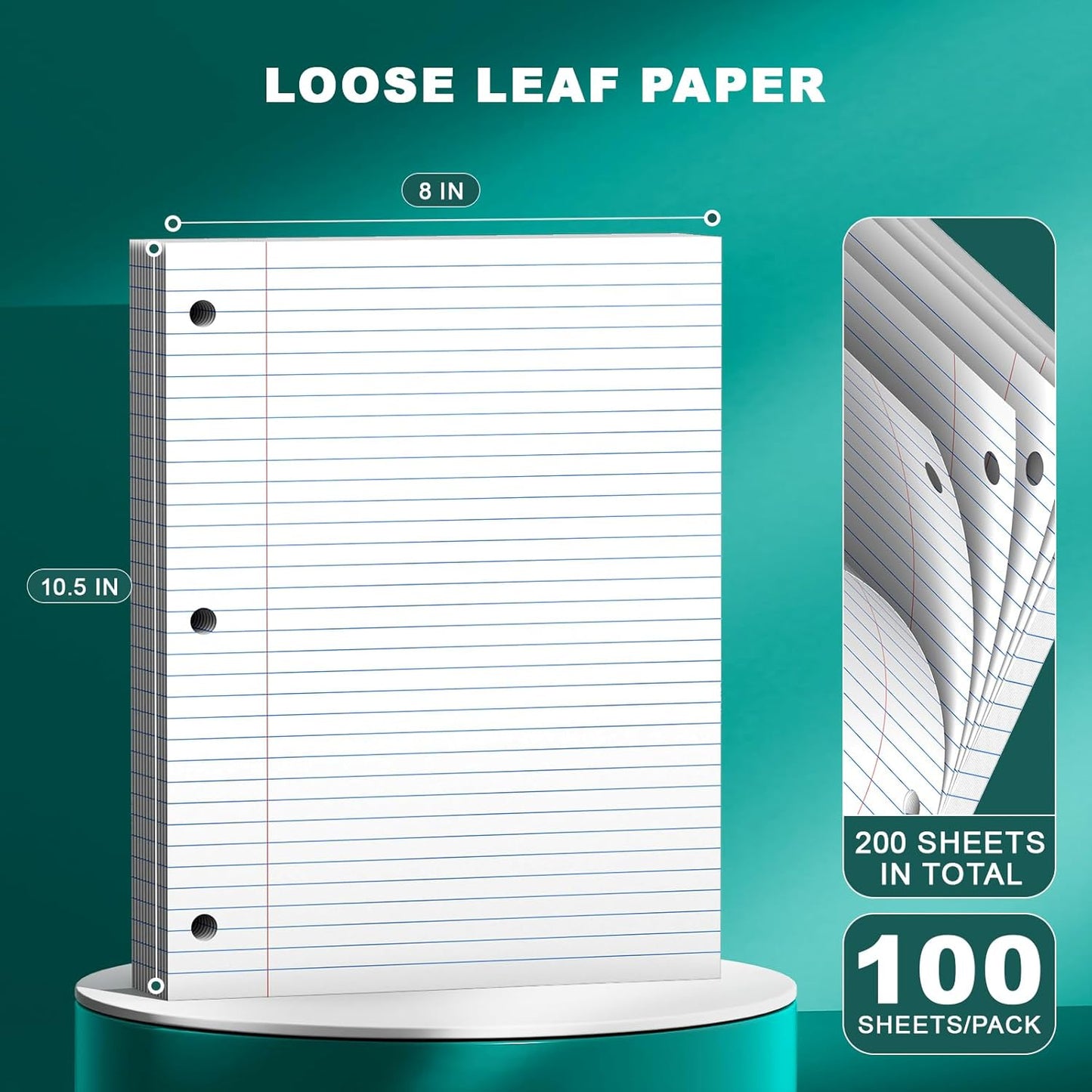 Note Pads 8 X 10.5 Loose Leaf Paper, 120Sheets, 3 Hole Punched Lined Paper, College Ruled 8 X 10.5 Notebooks, 10-1/2" X 8 Binder Writing Pads, Filler Paper For Engineering, Office, School Supplies