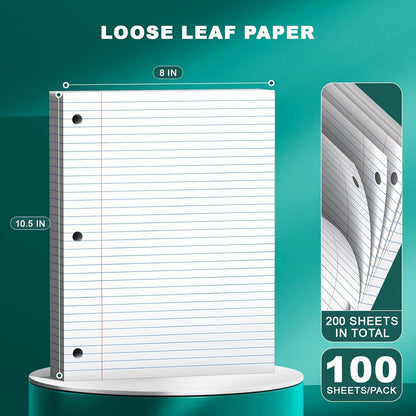 Note Pads 8 X 10.5 Loose Leaf Paper, 120Sheets, 3 Hole Punched Lined Paper, College Ruled 8 X 10.5 Notebooks, 10-1/2" X 8 Binder Writing Pads, Filler Paper For Engineering, Office, School Supplies