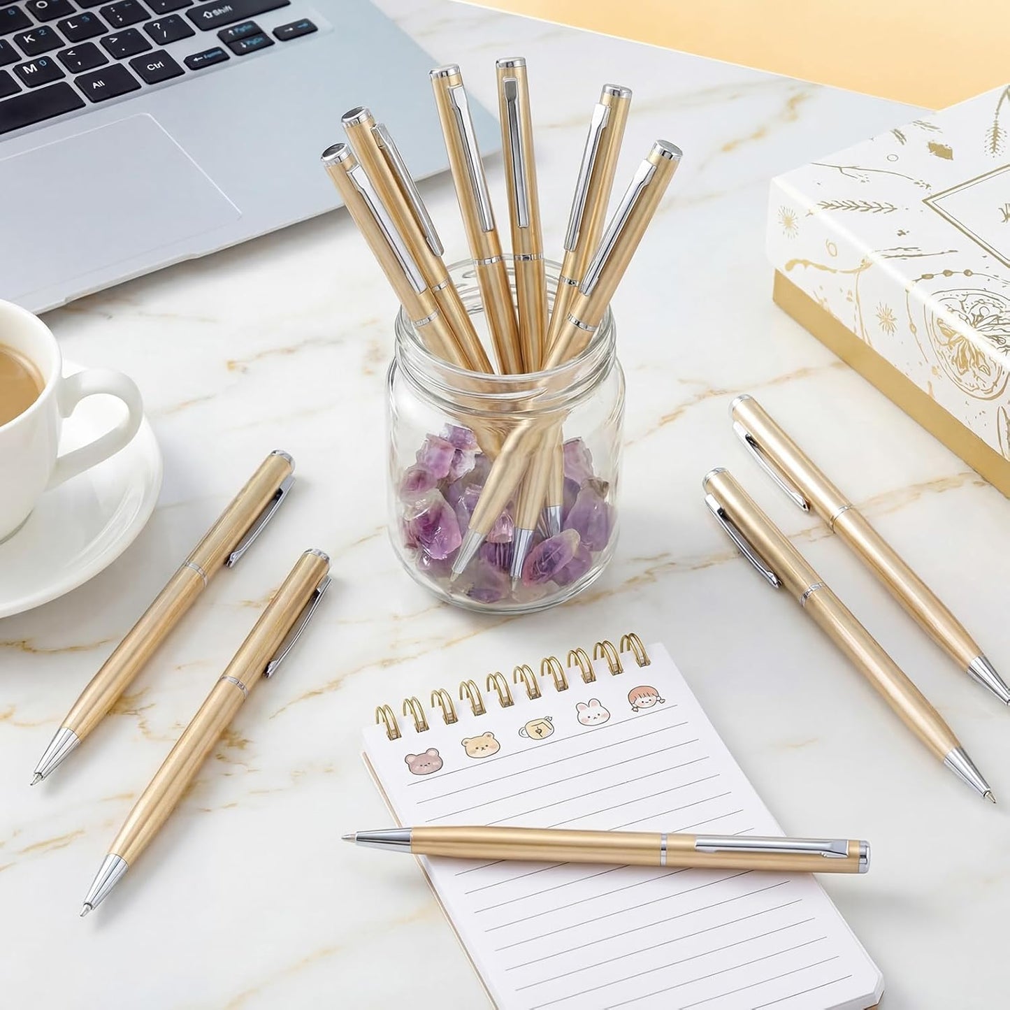 Zonon 240 Pcs Gold Metal Slim Ballpoint Pens Bulk Retractable Metallic Black Ink 1 mm Medium Point Smooth Writing Pens for Wedding Business Office Supplies Students Teachers Men Women Present