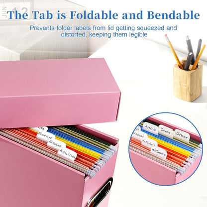 File Organizer Box with Lid & Handle, Thickened Cardboard Hanging File Folder Storage Boxes for Letter Size, Portable Filing Organizer for Office, Home, Classroom, Pink 2 Pack
