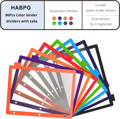 HABGP 24Pcs/3 Set 8 Tab Dividers for 3 Ring Binder, 24 Pcs Clear Color 3 Ring Binder Dividers with Tabs, Page Folder Dividers, Plastic Tabbed File Dividers with Tabs, Three Ring Binder Index Dividers