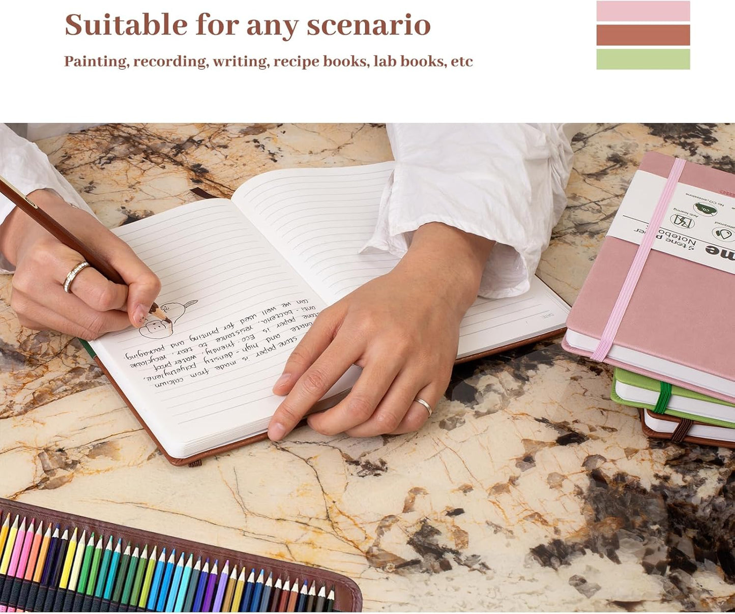 Stone Paper Notebook for Women Men, A5 Waterproof Notebook Hardcover Executive Journal, Ruled Notebooks for Work, Business, Writing, School, 160 Pages(Green)
