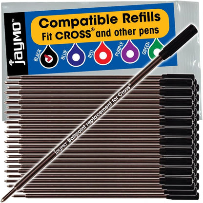Jaymo Replacement for Cross 8513 - Measures 4.563 in / 116 mm Long - Ballpoint Pen Refill - 6 Black