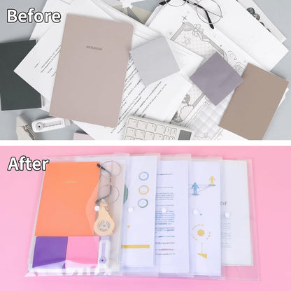 EOOUT 50pcs Plastic Envelopes with Button Snap Closure, Clear Poly Folders for Documents, Waterproof Plastic File Folder, Letter Size, A4 Size, for School and Office Supplies