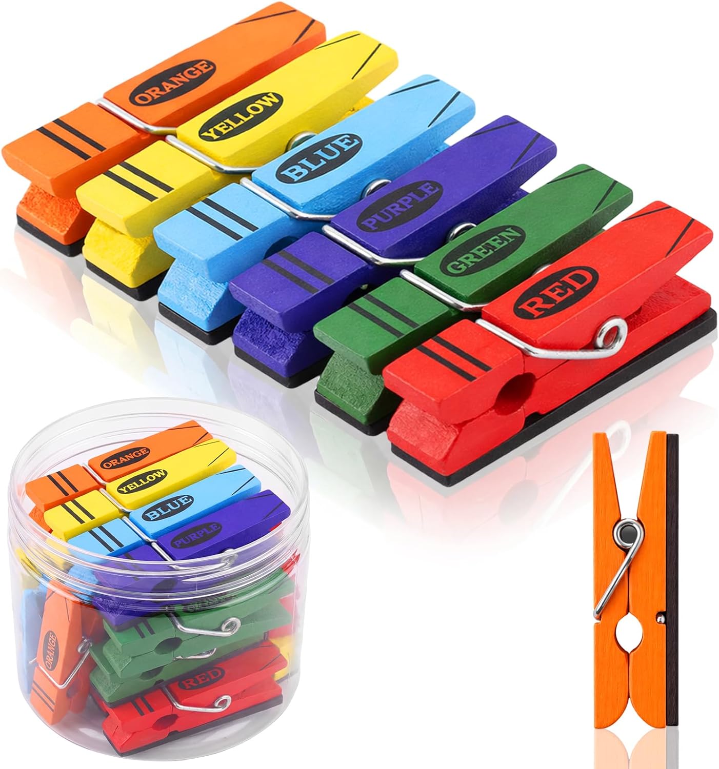 Bokon 48 Pcs Classroom Magnetic Wooden Clips Teacher Whiteboard Artworks Classroom Must Haves Decorative Magnetic Photo Paper Clips for Teacher Office Whiteboard Refrigerator Home Supplies