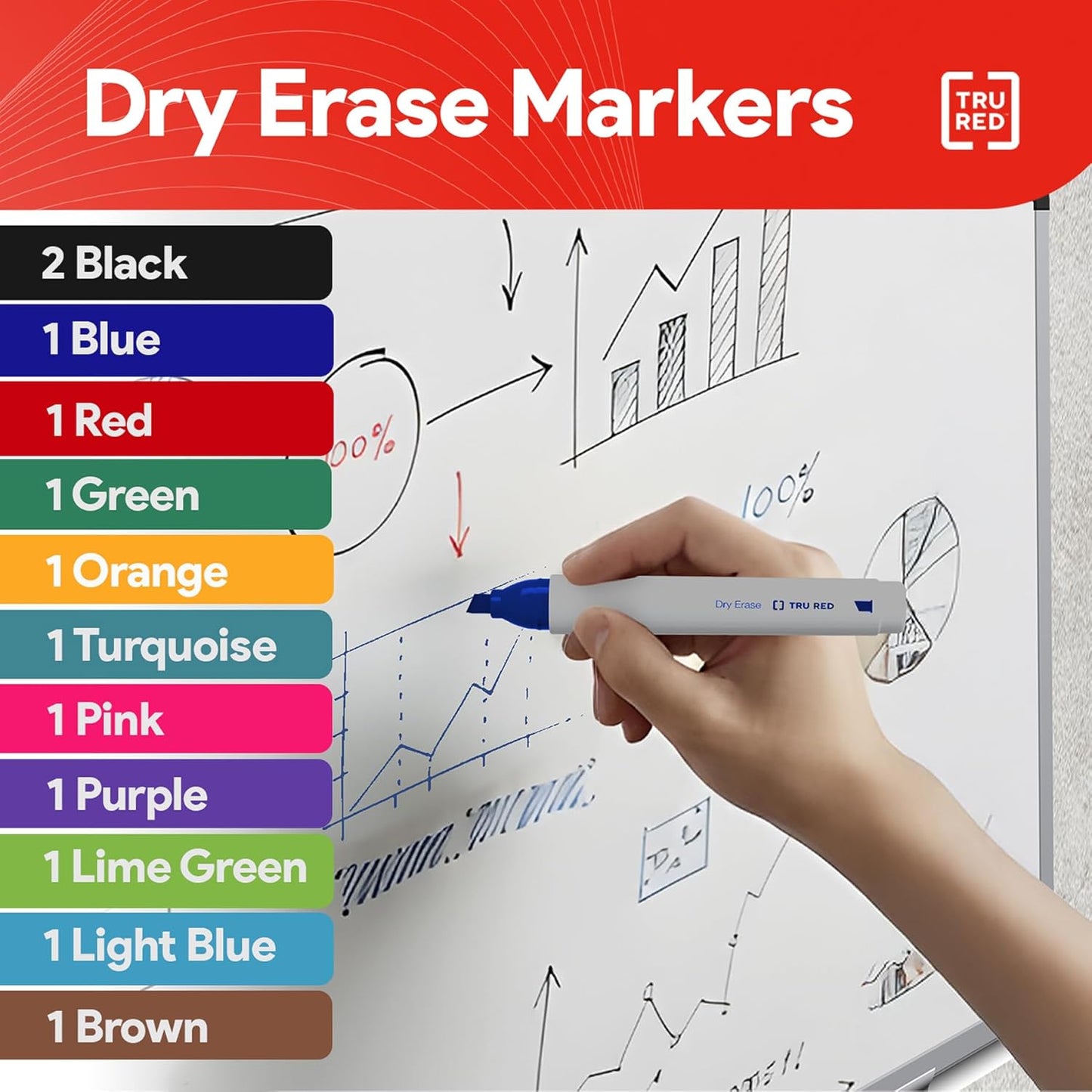 TRU RED Staples Tank Dry Erase Markers Chisel Tip Asst 12/Pack