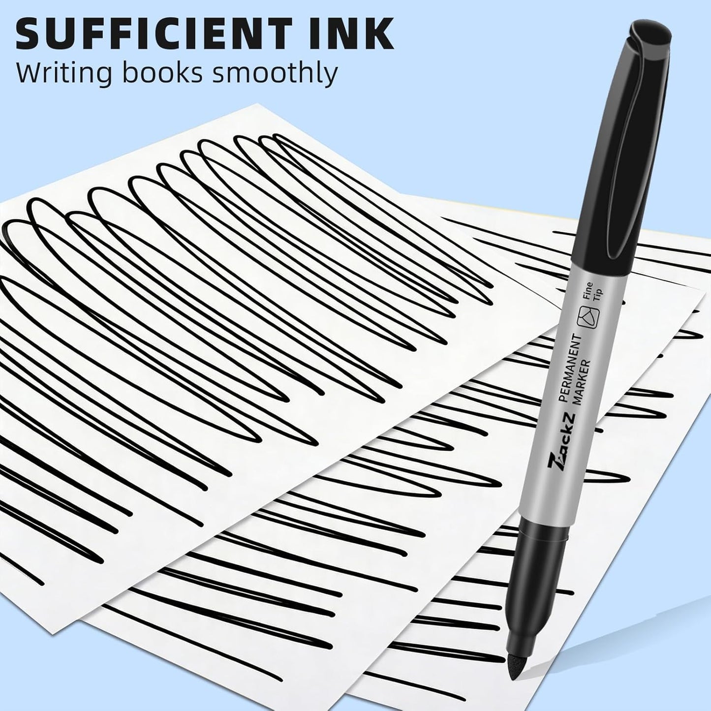 7-ack Fine Point Permanent Markers Bulk Black, 18 Count, Fine Tip, Waterproof & Fade-Resistant Ink, No Smudge, Quick Drying, Writing on Paper, Plastic, Metal, Glass for Home, Office, School