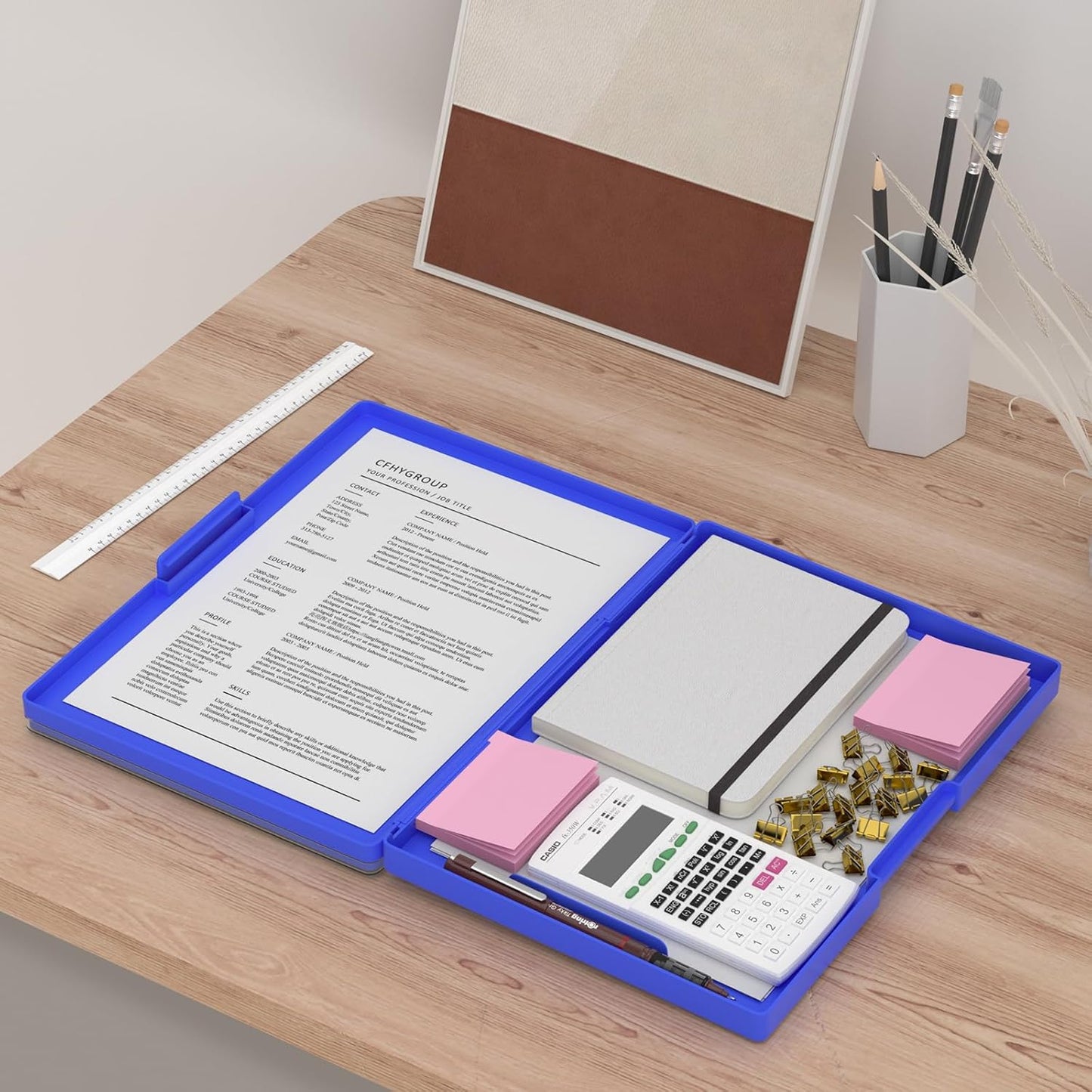 Rimilak Plastic Clipboard with Storage, Side Opening with 2 Compartment, Size 13.3 x 9.4 x 1.5 Heavy Duty High Capacity Nursing Box for Work School & Office Supplies, Black