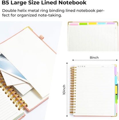 M&G Hardcover Spiral Notebook, 5 Subject Noteboook College Ruled 300 Page, Large 8"x10" B5 Notebooks for Work School, Lined Journal for Women & Men, Black