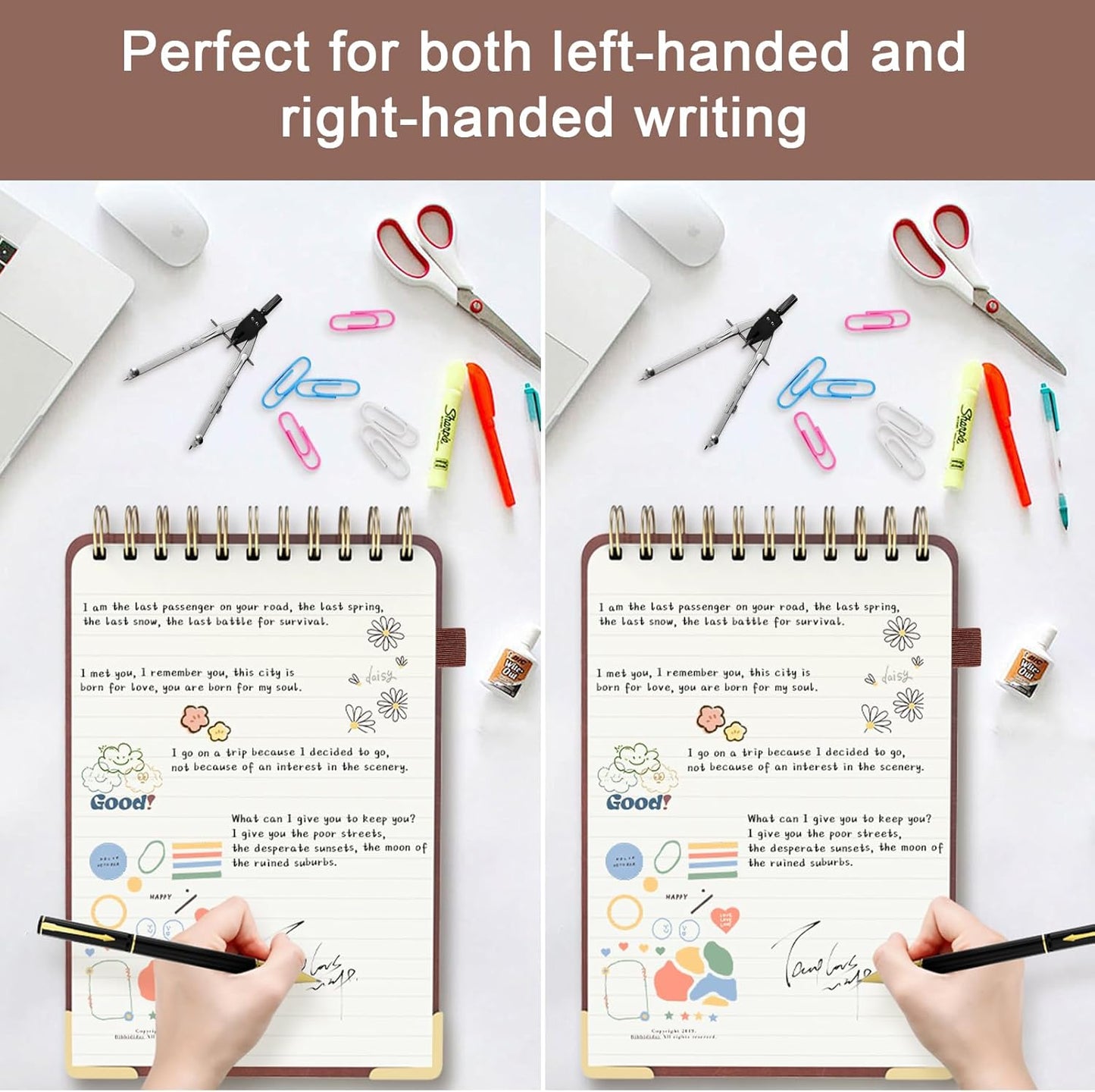 A5 Top Spiral Notebook, Large Leather Hardcover Top Bound Steno Pads, 240 Pages 100 gsm Thick Lined Paper Left Handed Notebook Journal for Work, School, Meeting Writing - Brown, 5.9" x 8.5"