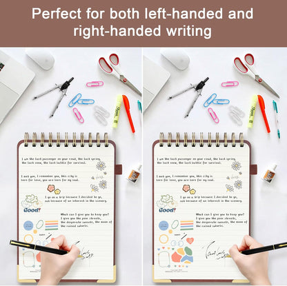 A5 Top Spiral Notebook, Large Leather Hardcover Top Bound Steno Pads, 240 Pages 100 gsm Thick Lined Paper Left Handed Notebook Journal for Work, School, Meeting Writing - Brown, 5.9" x 8.5"