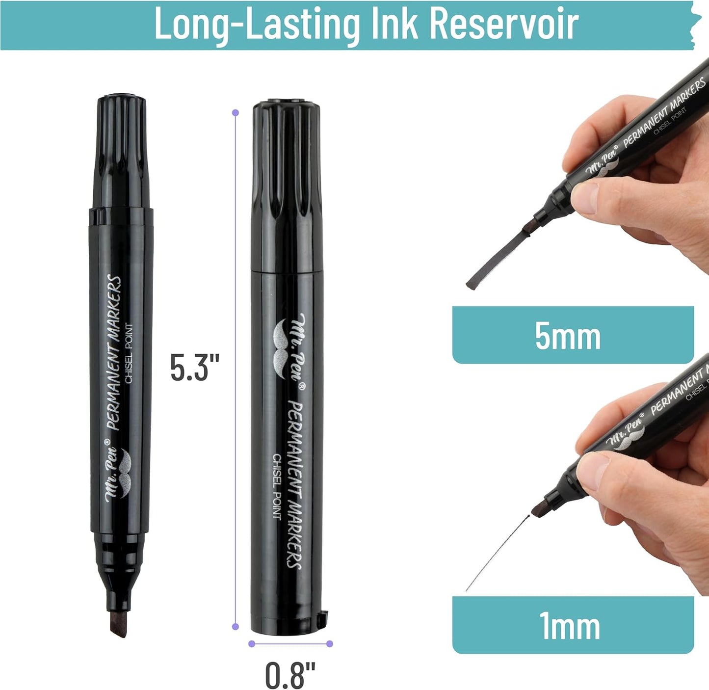 Mr. Pen- Black Permanent Markers, 8 Pack, Thick Markers, Chisel Tip Permanent Marker Chisel Tip Black Marker