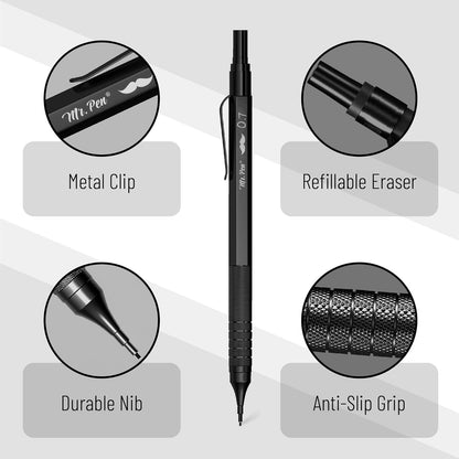 Mr. Pen- Metal Mechanical Pencil Set with Lead Refills & Erasers, 2 Pack, 2 Sizes, 0.5 & 0.7mm, 4x Tubes 2B Lead Refill, 2x Erasers for School Supplies, Note Taking, Drawing, Sketching, Office