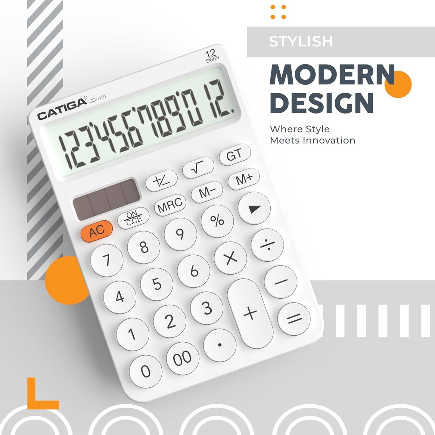 CATIGA 12 Digit Desktop Calculator Basic Desk Calculator with Large LCD Display, Big Buttons, 4 Function, Solar and Battery Dual Power, for Office, School, Home, SD-1292 Green
