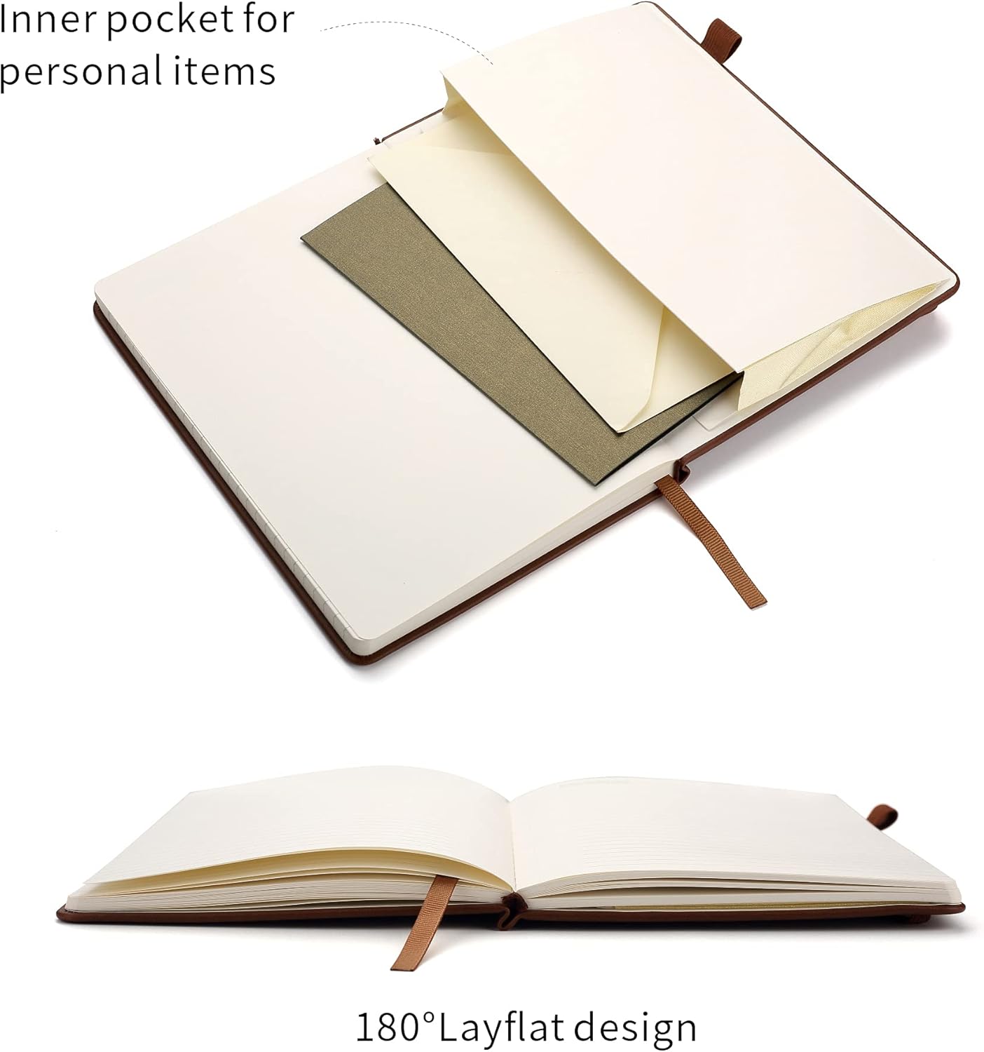 Deziliao Lined Journal Notebooks with Pen Loop, Hardcover Notebook Journal for Work, 100Gsm Premium Thick Paper with Inner Pocket, Medium 5.7"x8.4", （Black, Ruled）
