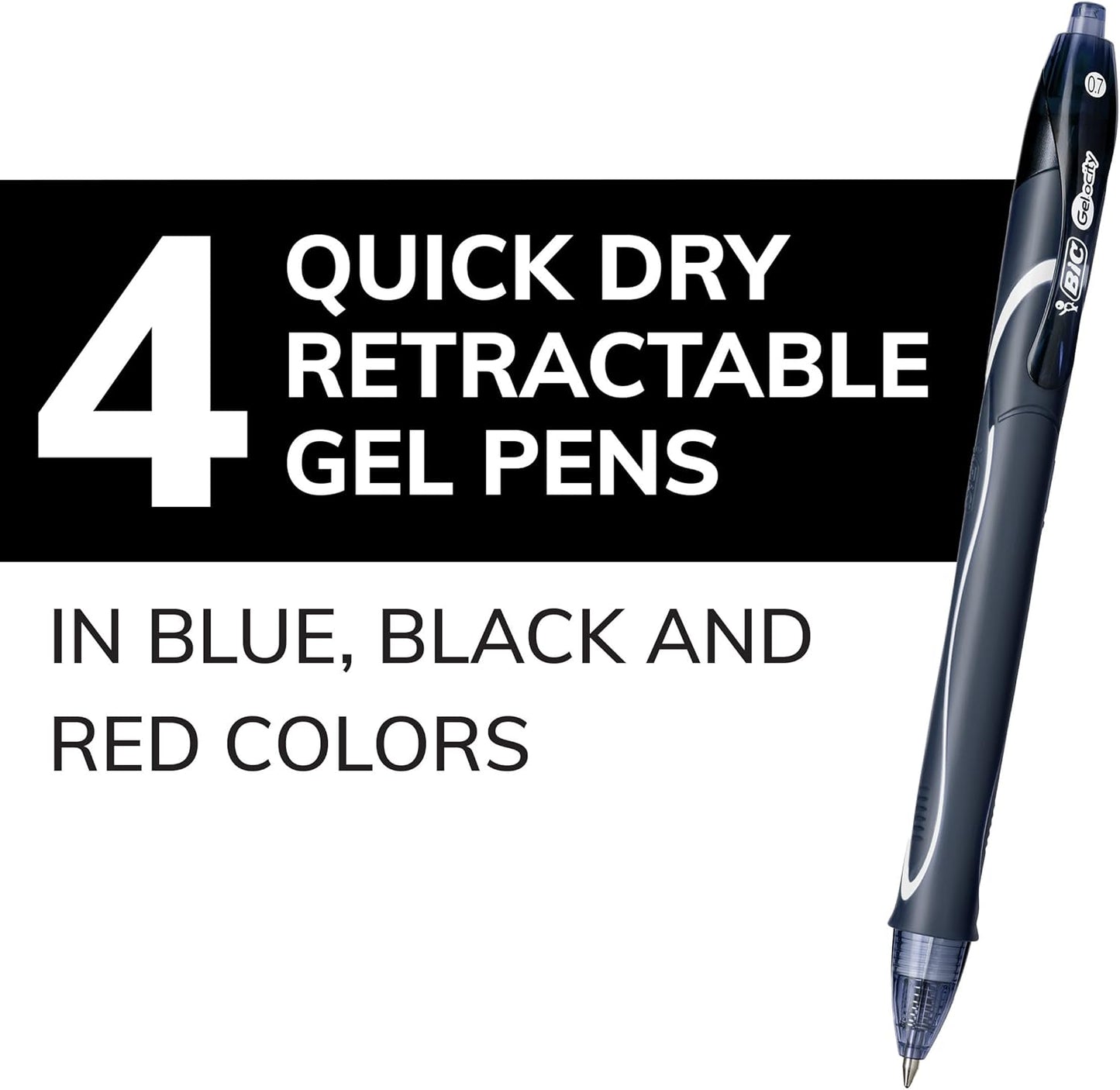 BIC Gelocity Quick Dry Blue Gel Pens, Medium Point (0.7mm), 12-Count Pack, Retractable Gel Pens with Comfortable Full Grip