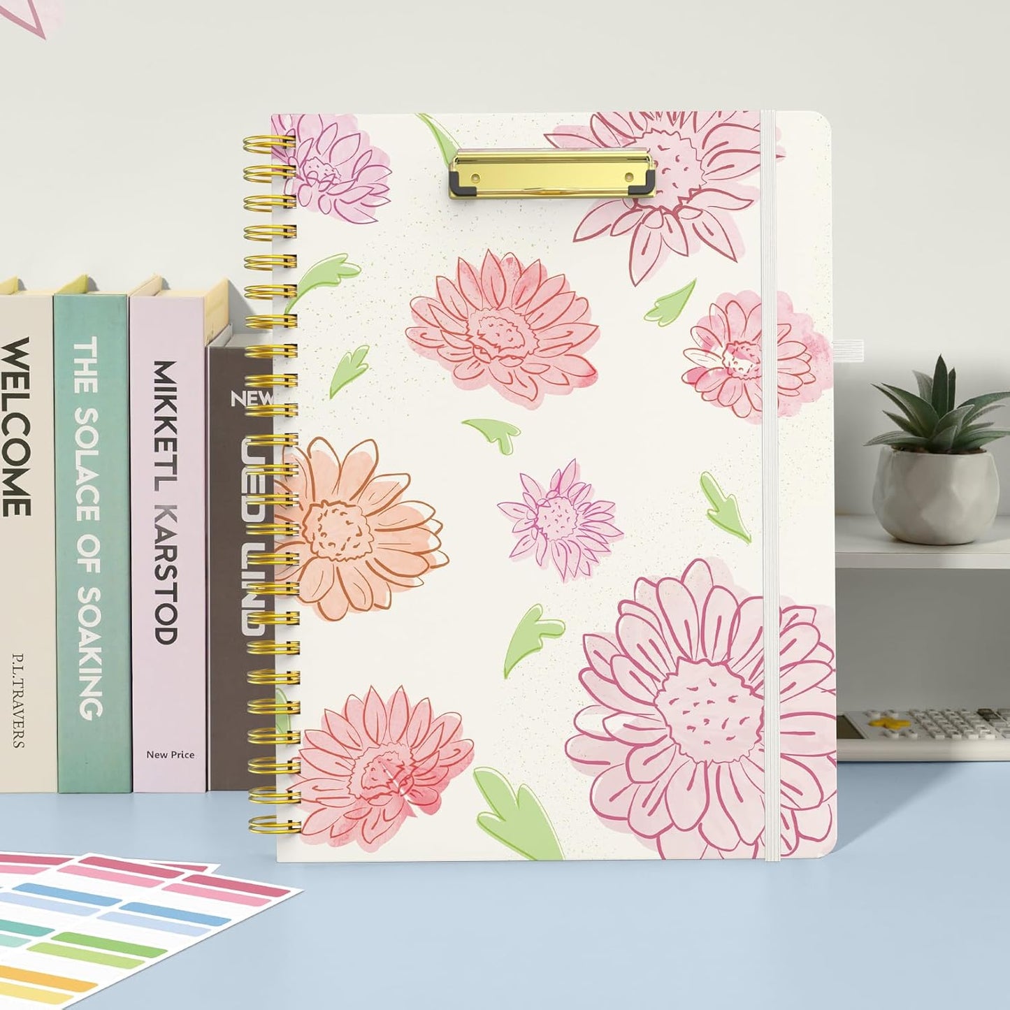 Sooez Clipboard with Refillable Notepad, Clipboard Folder with 10 Storage Pockets for Letter Size, Spiral Clipboard Notebook, Cute Portfolio for School Office Nursing