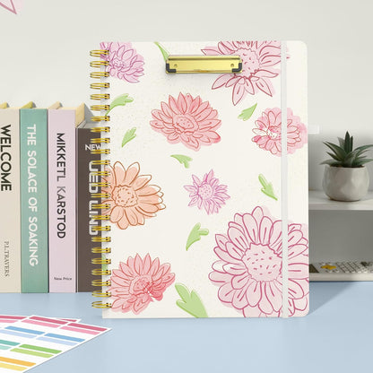 Sooez Clipboard with Refillable Notepad, Clipboard Folder with 10 Storage Pockets for Letter Size, Spiral Clipboard Notebook, Cute Portfolio for School Office Nursing