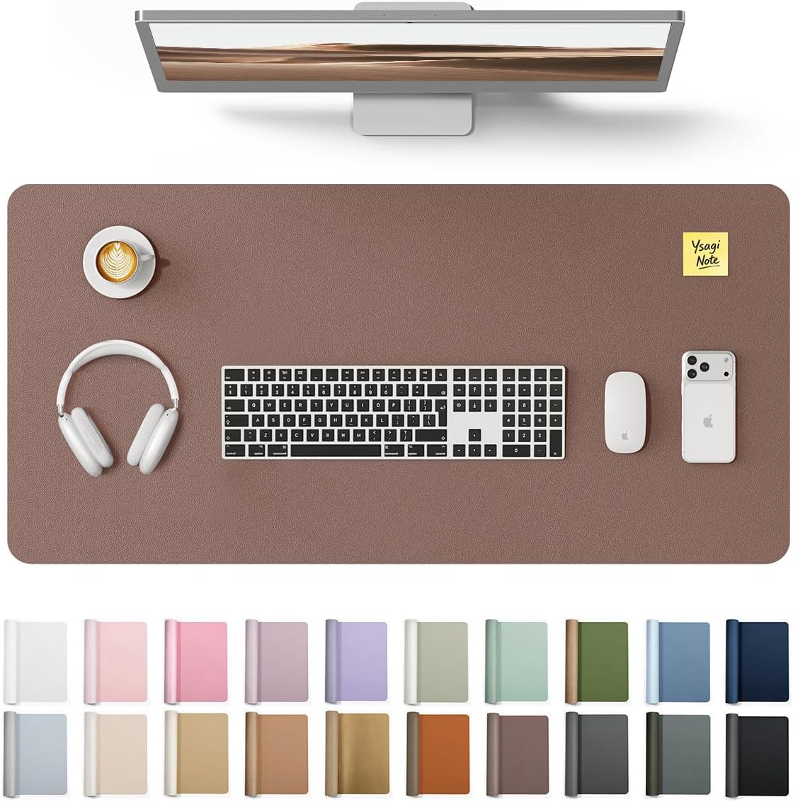 YSAGi Leather Desk Pad Protector, Office Desk Mat, Large Mouse Pad, Non-Slip PU Leather Desk Blotter, Waterproof Laptop Desk Writing Pad for Office and Home (23.6" x 13.8", Eggshell) - Colors B