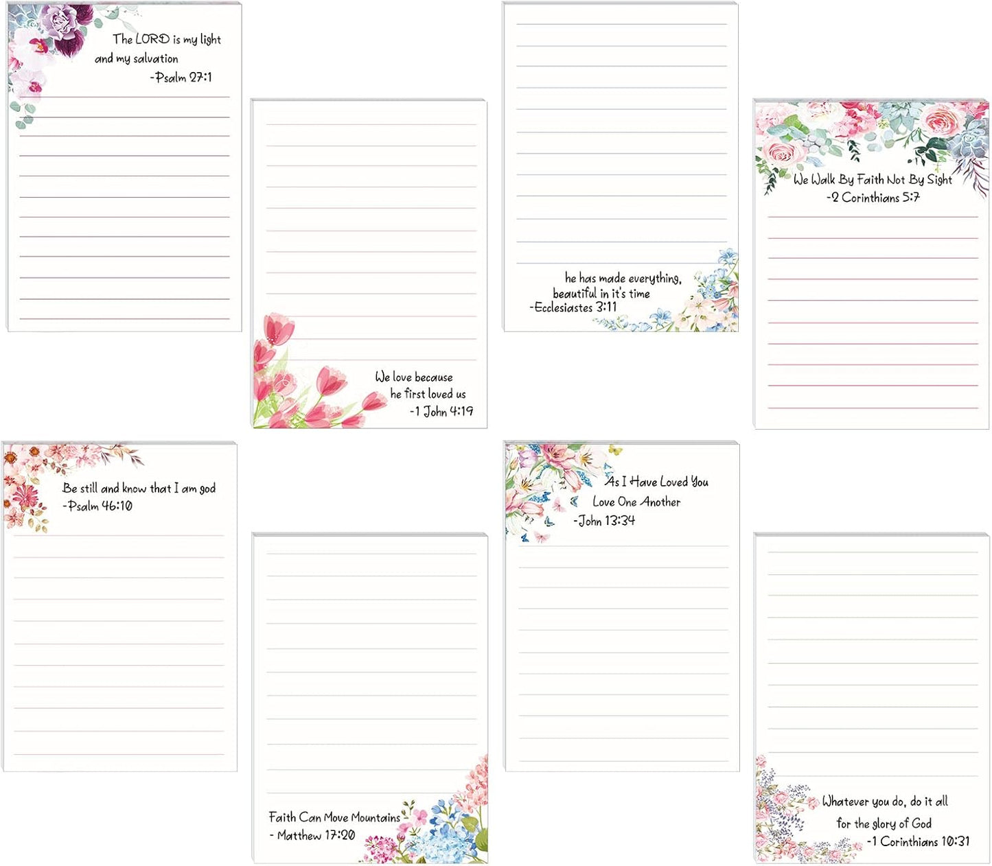 Gersoniel 8 Pack Christian Sticky Notes Gifts for Mothers Day Bulk for Church Small Scripture Inspirational Memo Pads Floral Adhesive Religious Bible Verse Quotes Notepads, 4 x 5.5 Inch(Simple Style)