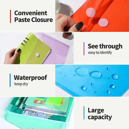 LEOBRO Plastic File Folders for Documents, 6 PCS Plastic Envelopes, Reusable Clear File Folders File Bags Document Holder, A4 Size