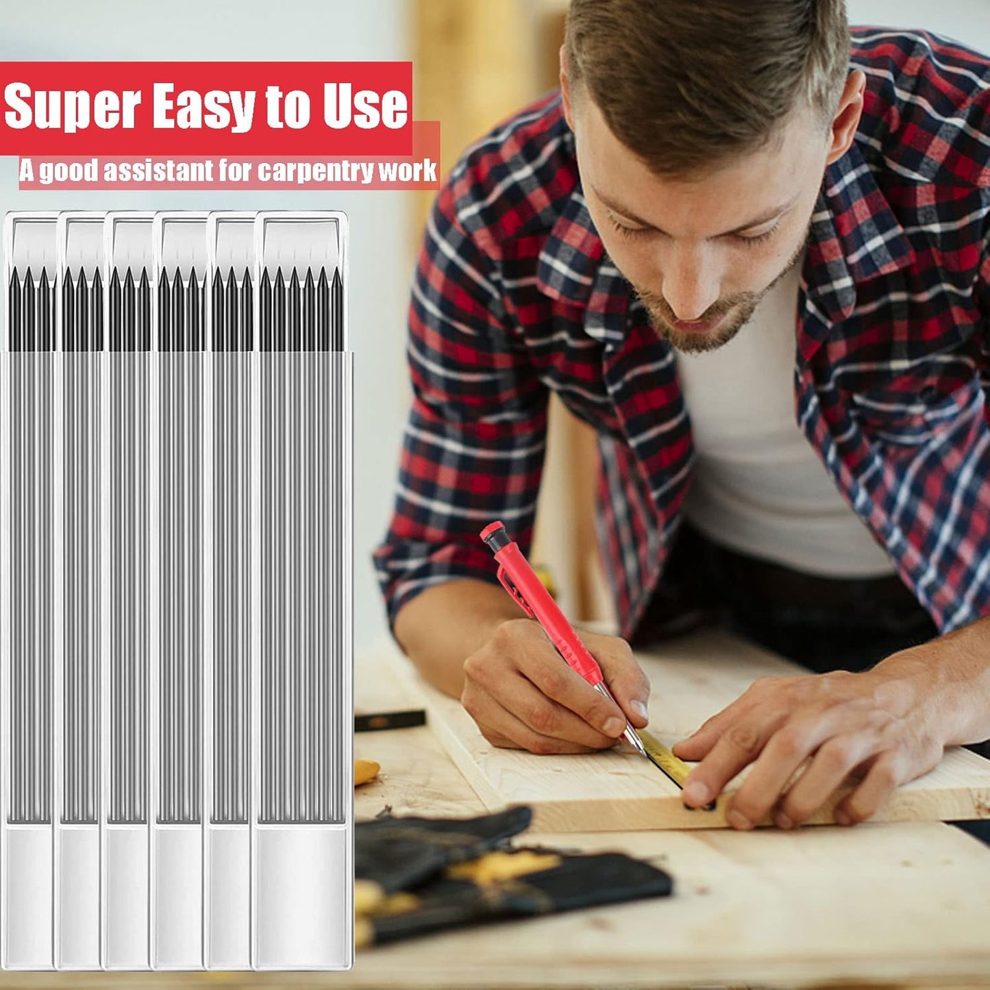 36 Pcs 2.8mm Pencil Lead Refills for Carpenter Mark Pencils Solid Deep Hole Mechanical Construction-Pencil Replacements Study Leads for Architect Woodworking Marking Scribe Tools, Black