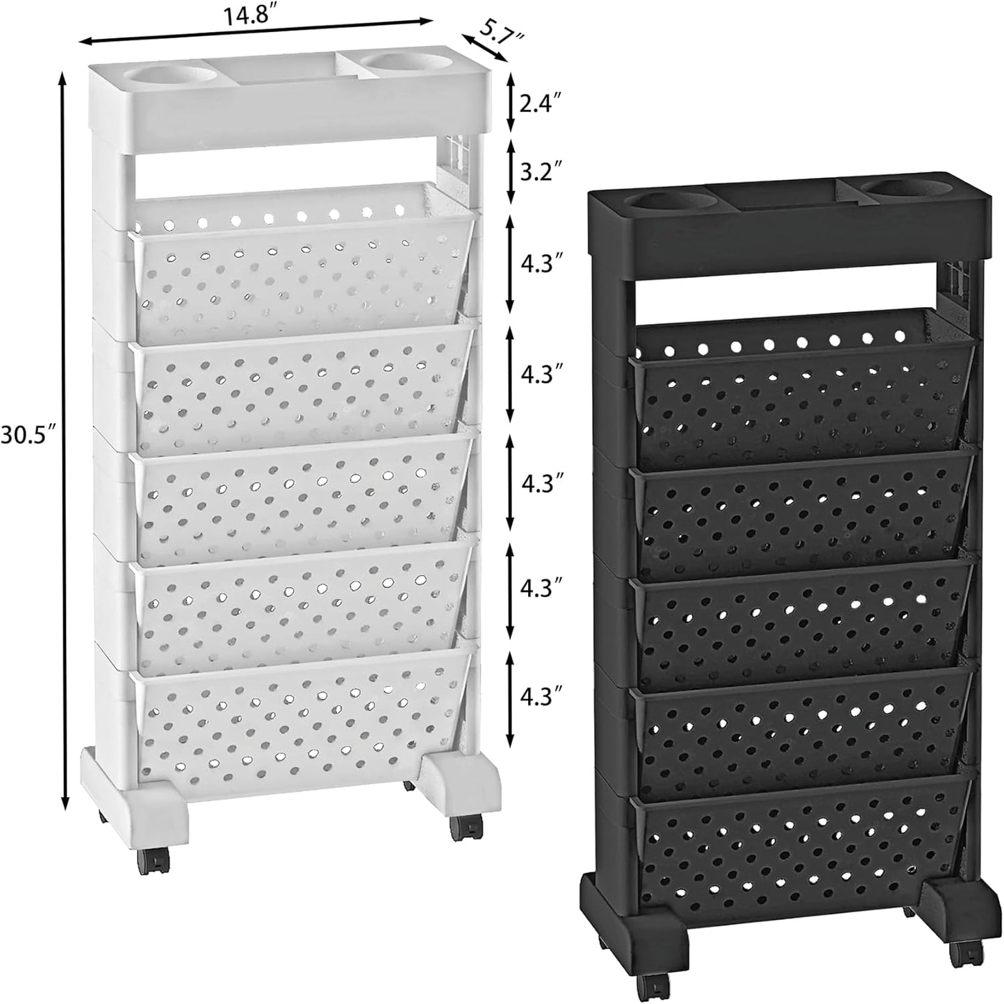 BYFU 6-Tier Movable Bookshelf Cart, Rolling File Storage Paper Organizer Mobile Bookcase with Wheels for Home Office Study Classroom, Black