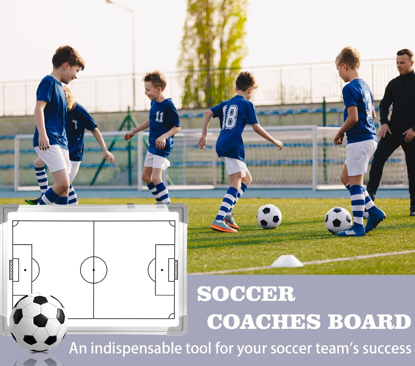 Magnetic Soccer Coaching Board, Double-Sided Dry Erase Tactics Board with Player Markers, Pen and Eraser, Portable Clipboard for Coaches, Coach Training Equipment Coach Gift (White Board)