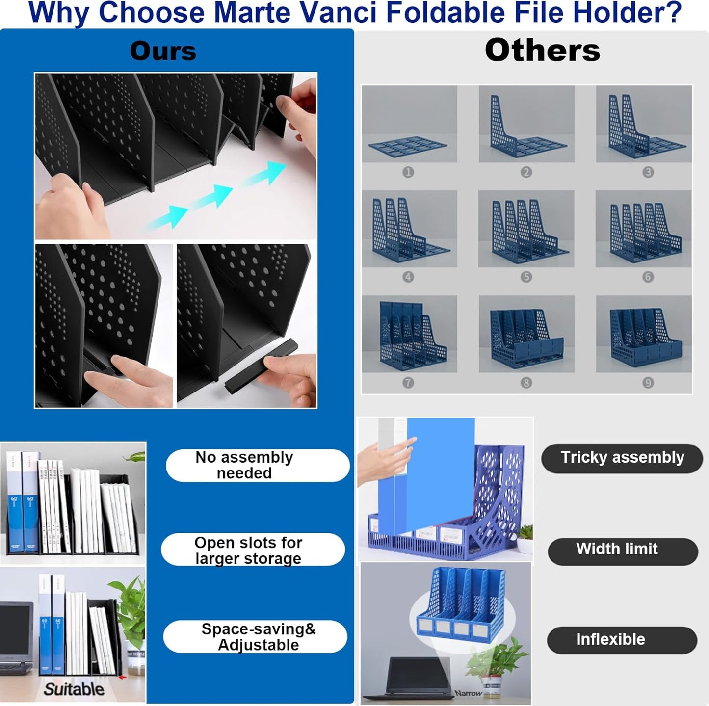 Marte Vanci Collapsible Magazine File Holder with 4 Vertical Compartments, Binder Holder for Desk, Desktop Binder Organizer for Notebook, Documents, Book, School Office Supplies(Light Gray)