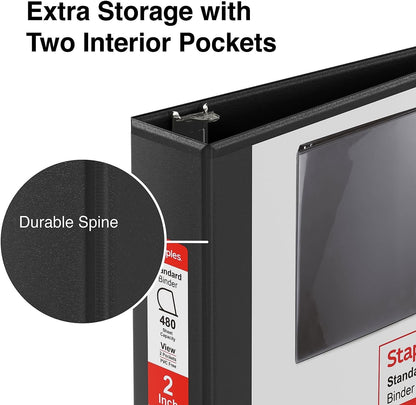 Staples Standard 2-Inch 3-Ring View Binder, Holds Up to 450 Sheets, Orange, Durable Binder for Office & School