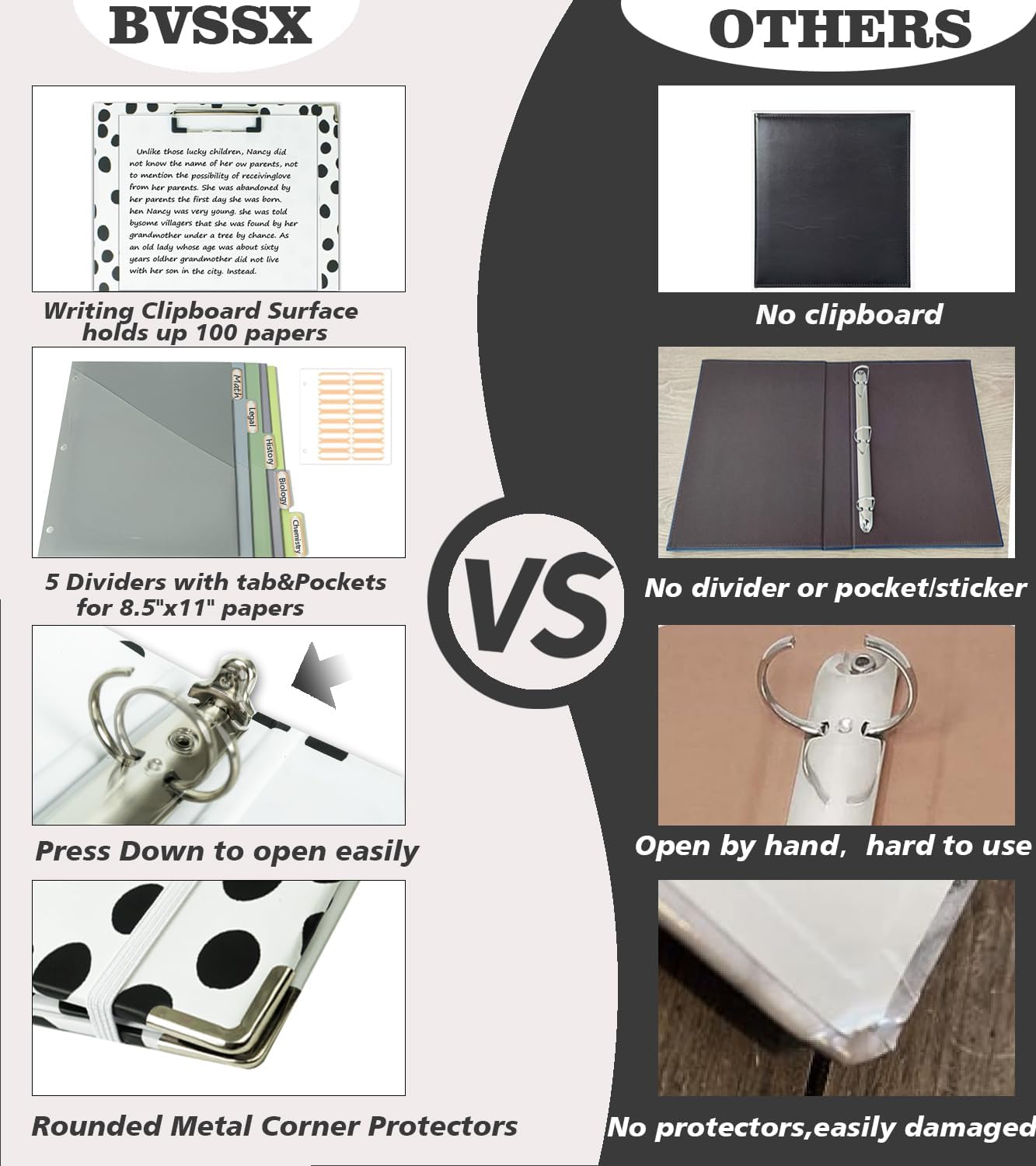 3 Ring Binder 1 Inch, Three Ring Binders Organizer with Clipboard, 5-Tabs Pockets Dividers, Plastic Folder, 18 Divider Stikers, BVSSX Pretty Binder with Pen Loop (Black Weeds, Letter Size)