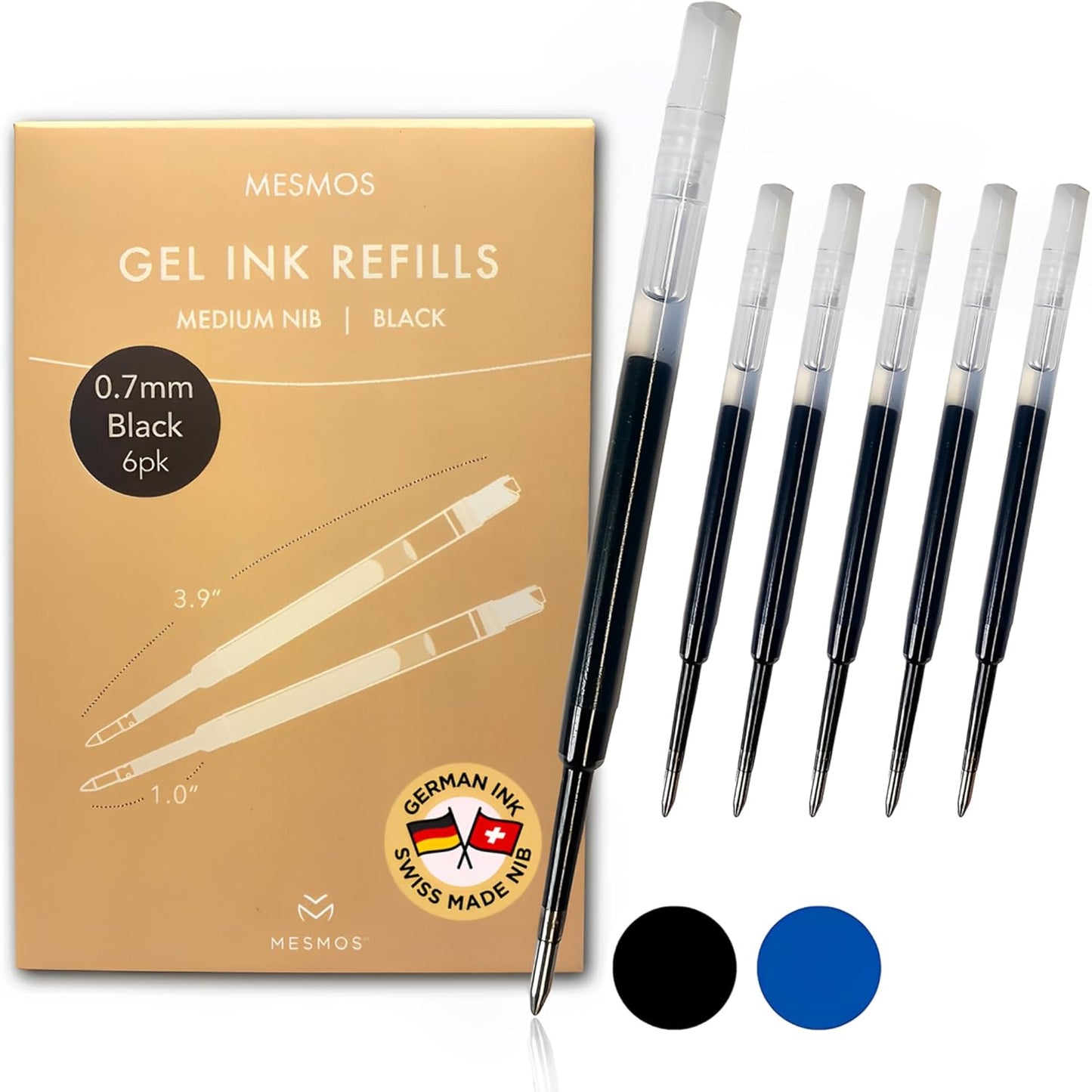 MESMOS 6 Pack 3.9 inch (9.8cm) Pen Refills Ballpoint, Compatible with Ballpoint Parker Pen, (Black Ink)
