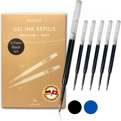 MESMOS 6 Pack 3.9 inch (9.8cm) Pen Refills Ballpoint, Compatible with Ballpoint Parker Pen, (Black Ink)
