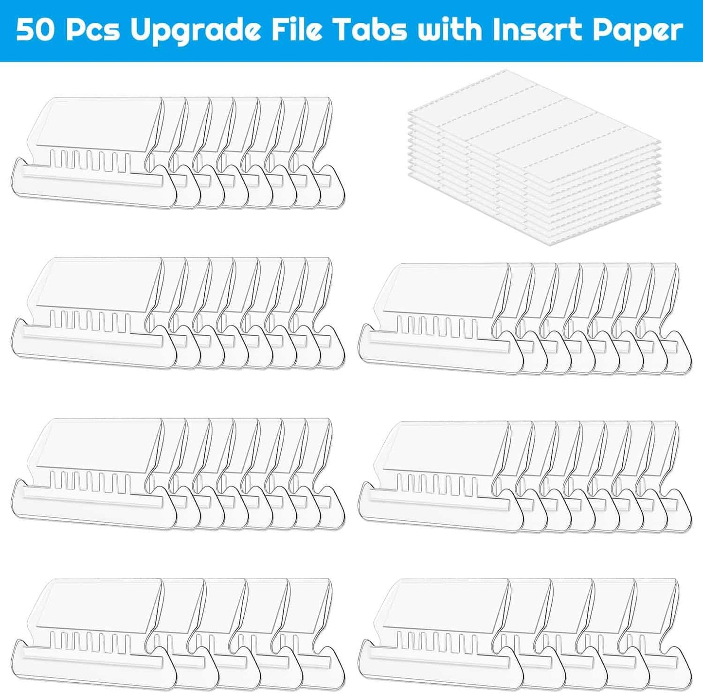 File Folder Tabs, Paxcoo 50 Sets Hanging File Folder Tabs and Inserts, Plastic Tabs for Hanging Folders, Multicolor