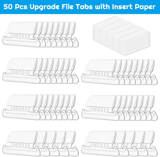 File Folder Tabs, Paxcoo 50 Sets Hanging File Folder Tabs and Inserts, Plastic Tabs for Hanging Folders, Multicolor