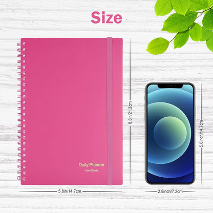 Daily Planner Undated, Asten To Do List Notebook Hourly Schedules Spiral Appointment Planner for Men and Women,PVC Hardcover,Elastic Closure, Inner Pocket 8.3" x 5.8" (Black)