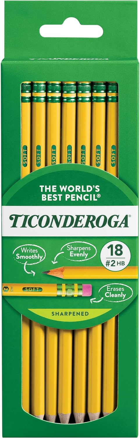 Ticonderoga Wood-Cased Pencils, Pre-Sharpened, 2 HB Soft, Yellow, 72 Count