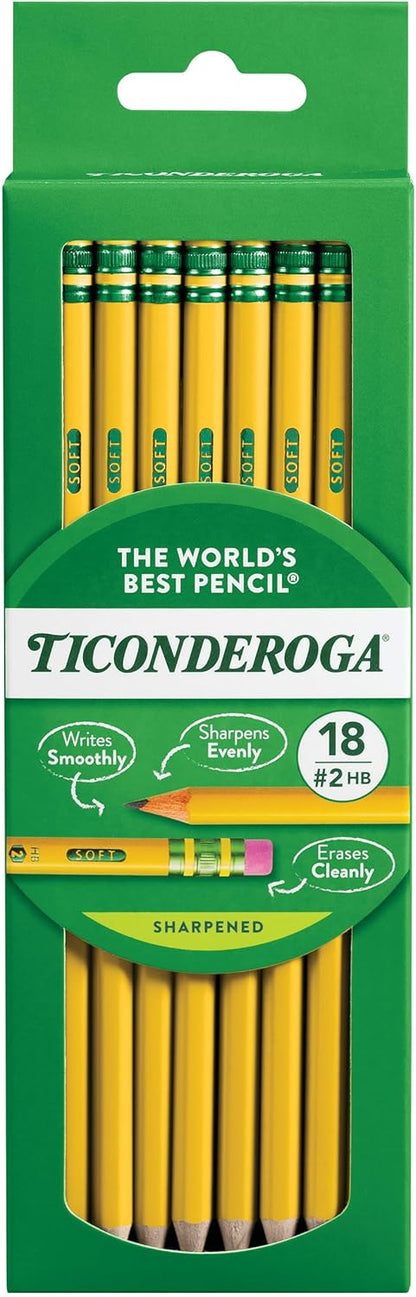 Ticonderoga Wood-Cased Pencils, Pre-Sharpened, 2 HB Soft, Yellow, 72 Count