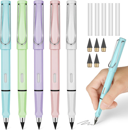 Ainiv Inkless Pencil with Eraser - 5 Sets Infinity Pencil, Reusable with Extra 5 Eraser & 5 Replaceable Nibs for Home, Office & School Writing, Drawing