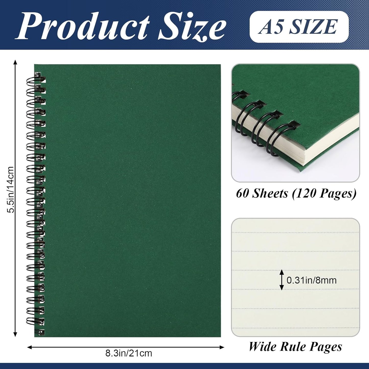 Leelosp 12 Pack Small Spiral Notebook Lined Spiral Journal College Ruled Notebook Wire Bound Kraft Cover, 120 Pages for Work (Multicolor,5.5 x 8.3 Inch)