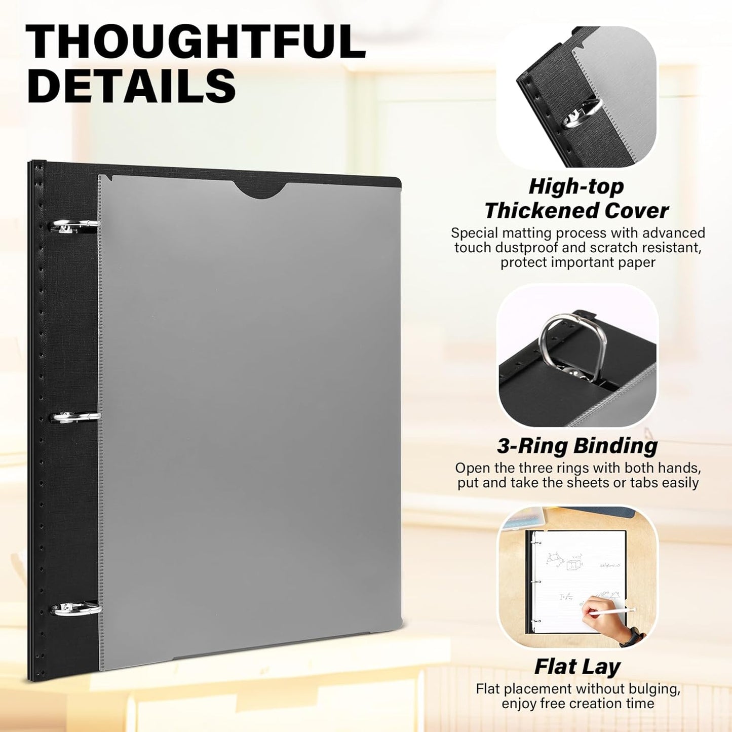 Telescoping 3 Ring Binder-4PCS, Flexible Binder with Elastic Rubble Spine+3 Round Rings, Flat Writing Binder, 4 Bright Colors