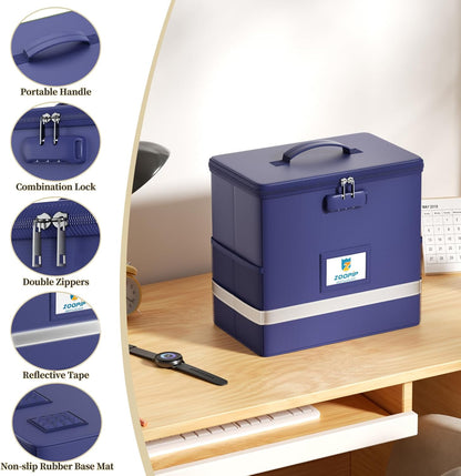 Fireproof File Box with Lock, Document Box Storage Organizer, Suitable for Hanging File Folders in Letter Size, Collapsible File Box, Reflective Strip for Fast Find (12.2"*6"*10.2, Black)