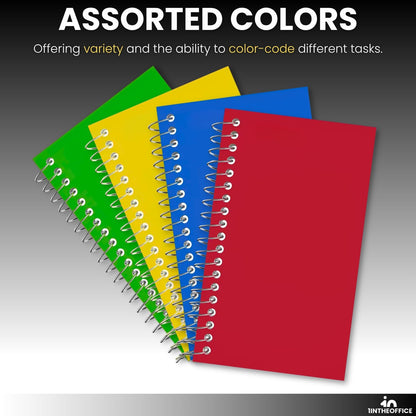 1InTheOffice Wirebound Spiral Memo Books, Memo Pads, 3" x 5", College Ruled, Small Notepad, Assorted, 75 Sheets/Pad, (5 Pack)