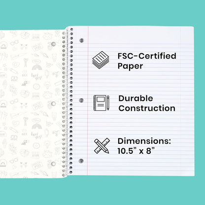 Yoobi College Ruled 8 x 10.5” Spiral Notebook Set – 3-Pack of 1 Subject Notebooks, Pink, Purple & Black Celestial Patterns – 150 Perforated 3-Hole Punched Sheets