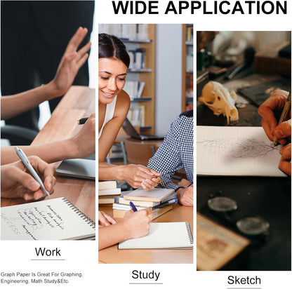 Engrowtic 2 Pack Graph Paper Spiral Notepad A5 Top Wirebound Notepad Grid Notebook Steno Pads Memo Notebook Grid Paper 140 Pages for Writing Sketching Drawing Office Supplies (Black)