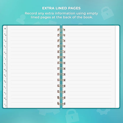 Clever Fox Password Book Spiral – Internet Address & Password Organizer with Laminated Alphabetical Tabs – Password Keeper Journal – Hardcover, Medium Size, 6.1x7.7” (Mystic Blue)