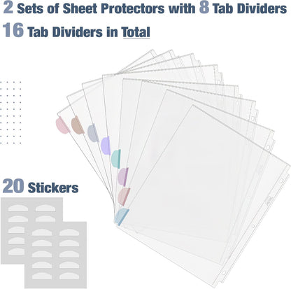 Mr. Pen- Clear Sheet Protectors with Tabs, 8.5x11 Inches, 8 Tabs, 2 Sets, Durable Clear Plastic Dividers for 3 Ring Binders, Insertable Index Page Divider with Multicolor Tabs