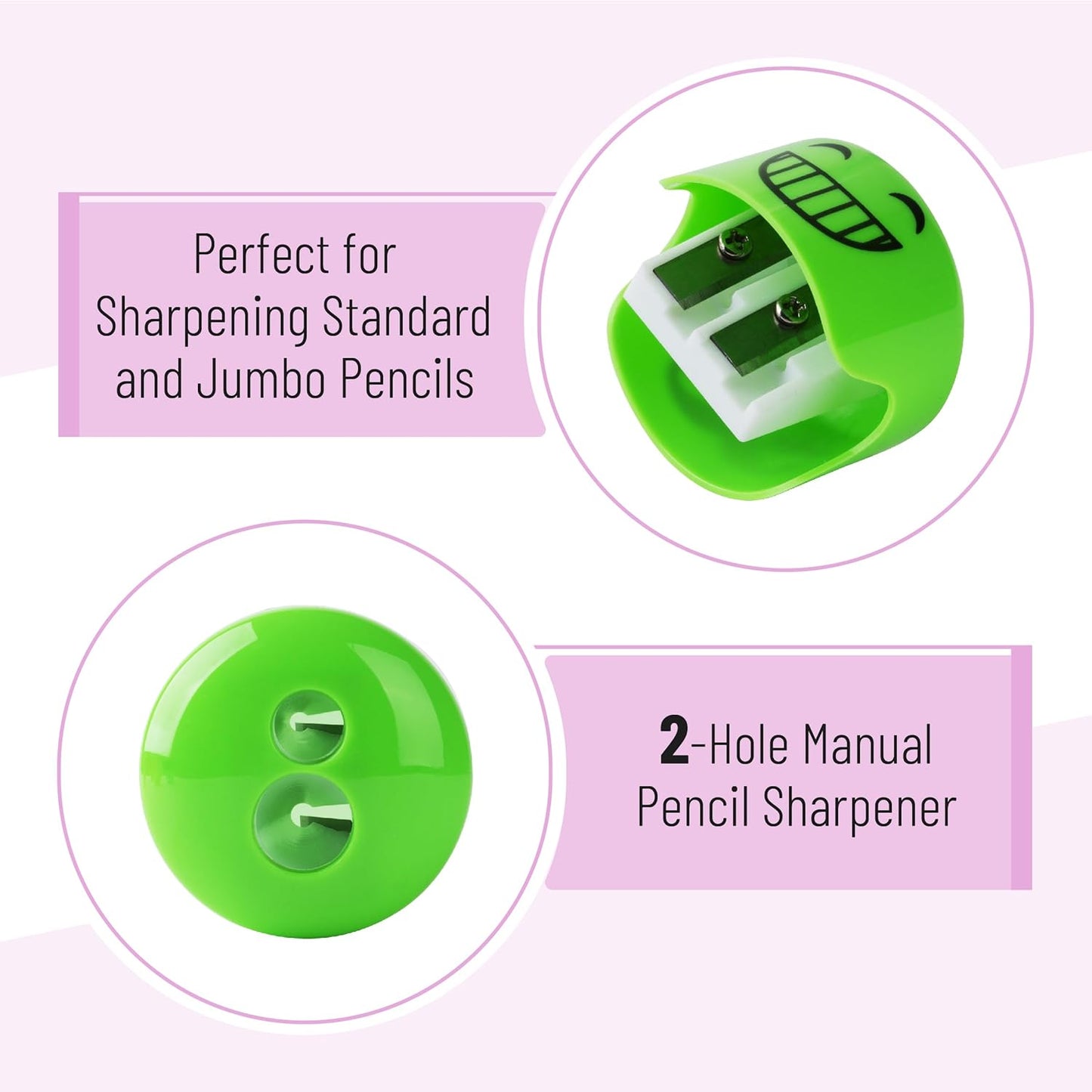 Mr. Pen- Pencil Sharpeners Manual, 48 Pack, Dual Hole, Smiley, Bulk Handheld Pencil Sharpener, Compatible with Standard and Jumbo Pencils, Snap-on Lid, Stainless Steel Blade, Back to School Supplies