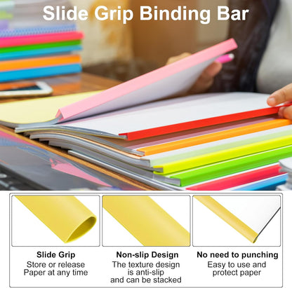 PATIKIL 20Pcs Binding Bars, 13x8mm Binding Bars Slide Grip 50 Sheets Capacity A4 Size Report Binder Presentation Binder for Study Office Report Cover Resume, Transparent Yellow